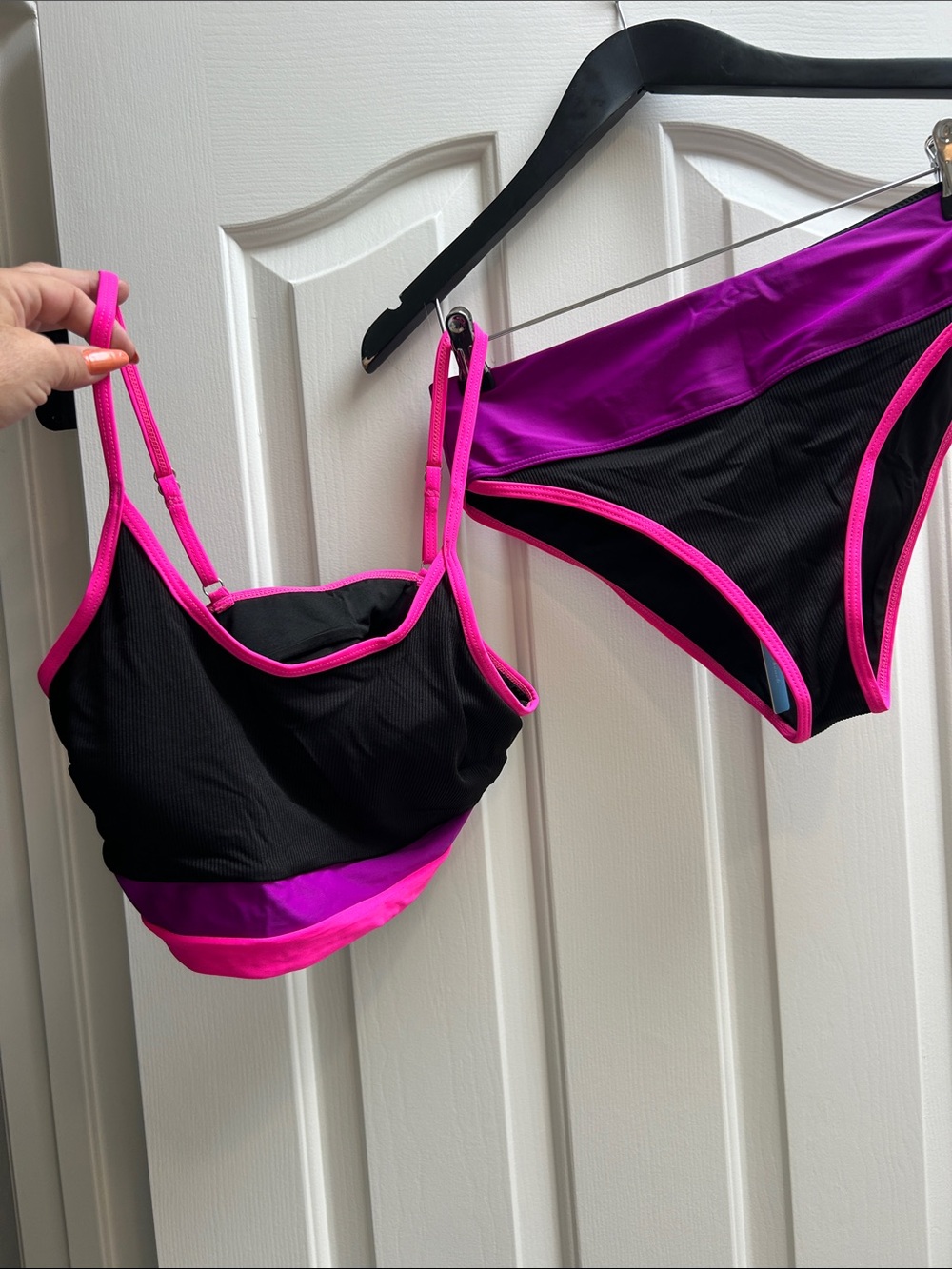 Women's Two-Piece Swim Bikini in Black and Fuchsia